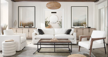 Savannah Collection Sofa Modern & Clean Design in White Natural Linen by Diamond Sofa