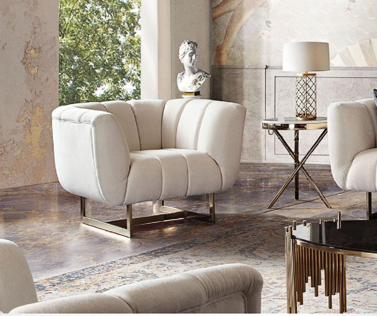 Venus Collection Sofa Modern & Clean Design in Cream Fabric By Diamond Sofa