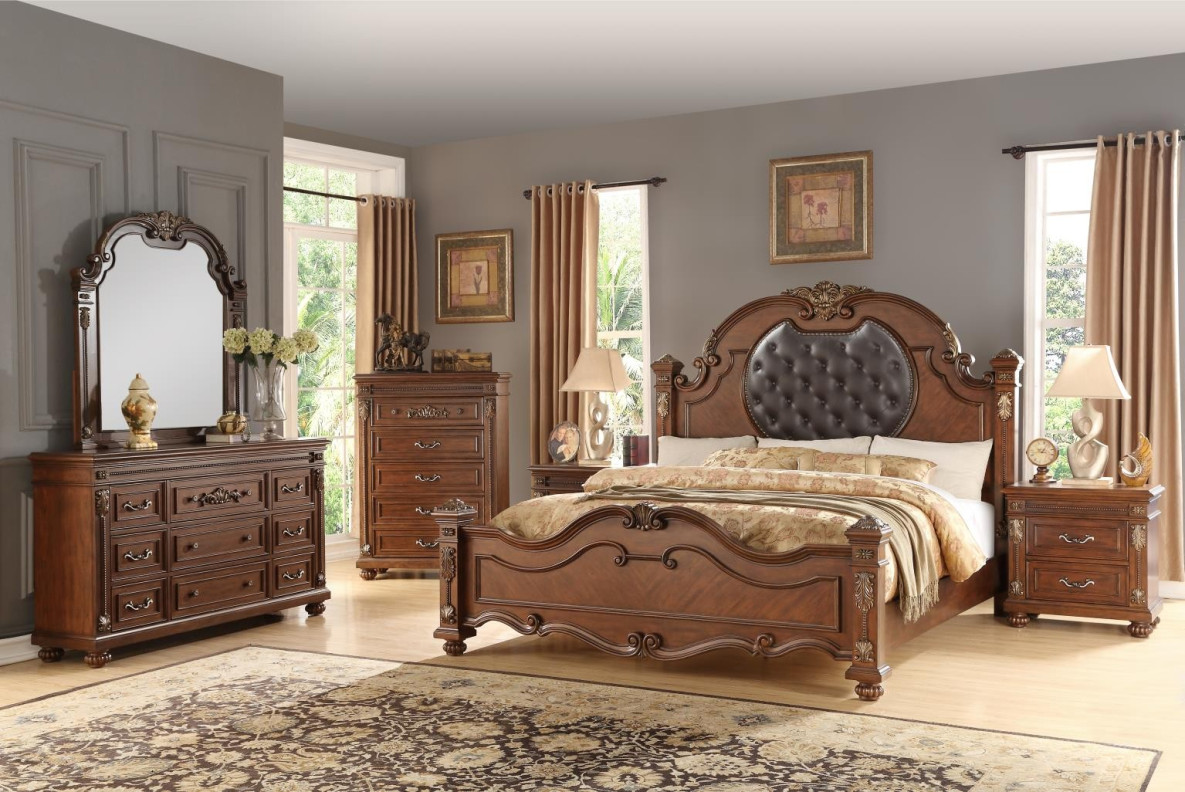 Destiny Cherry Finish Queen Bed Collection Traditional Style Collection By Cosmos Furniture