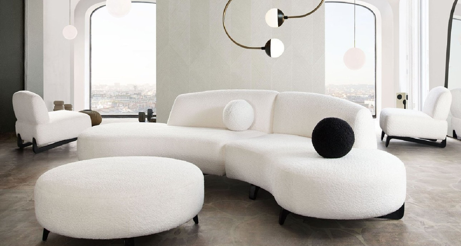 Vesper Collection 2PC Sectional Modern & Clean Design in Faux White Shearling By Diamond Sofa