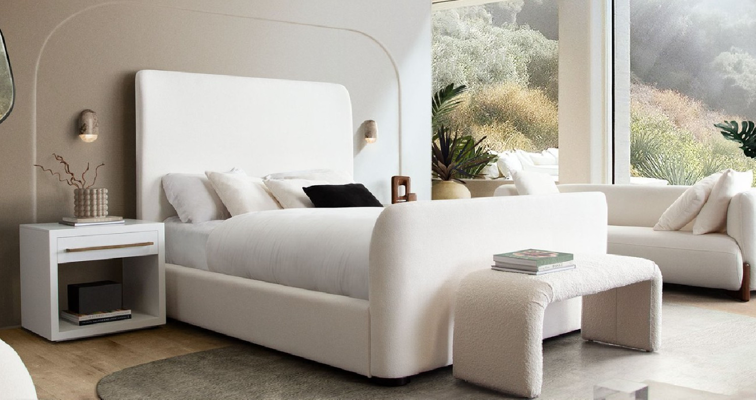 Eve Ivory Fabric Queen Bed by Diamond Sofas