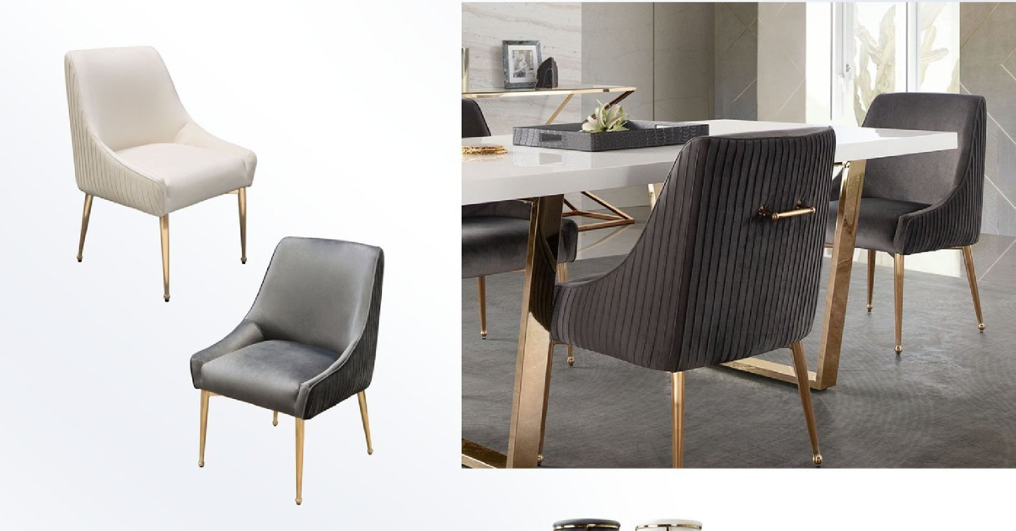 7PC Mirage White Top & Gold Frame Dining Table 120" / Cream Quinn Velvet Chairs Dining By Diamond Sofa