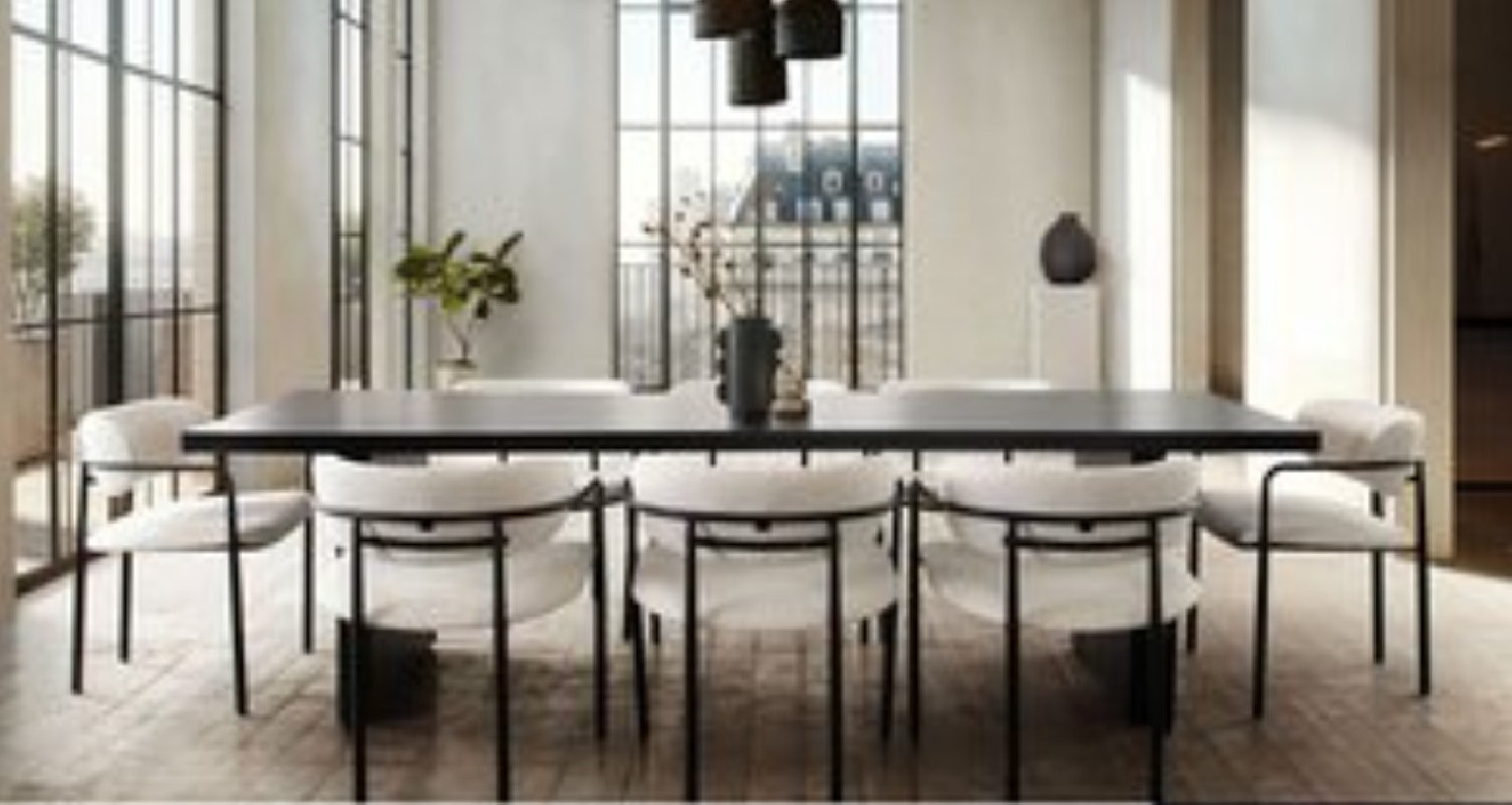 7PC Sonoma Black Dining Table 110" - Ivory Boucle Skyler Chairs By Diamond Sofa