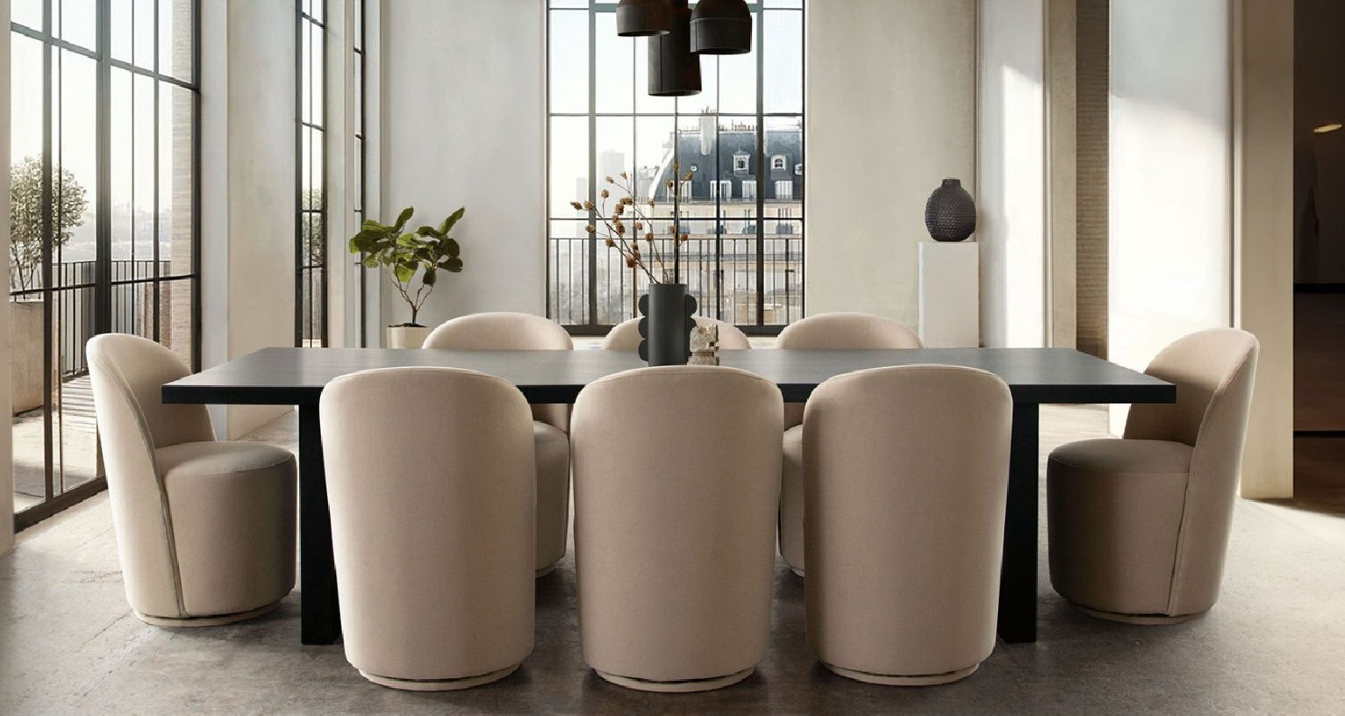7PC Sonoma Black Dining Table 110" - Light Camel Velvet Kendall Chairs By Diamond Sofa