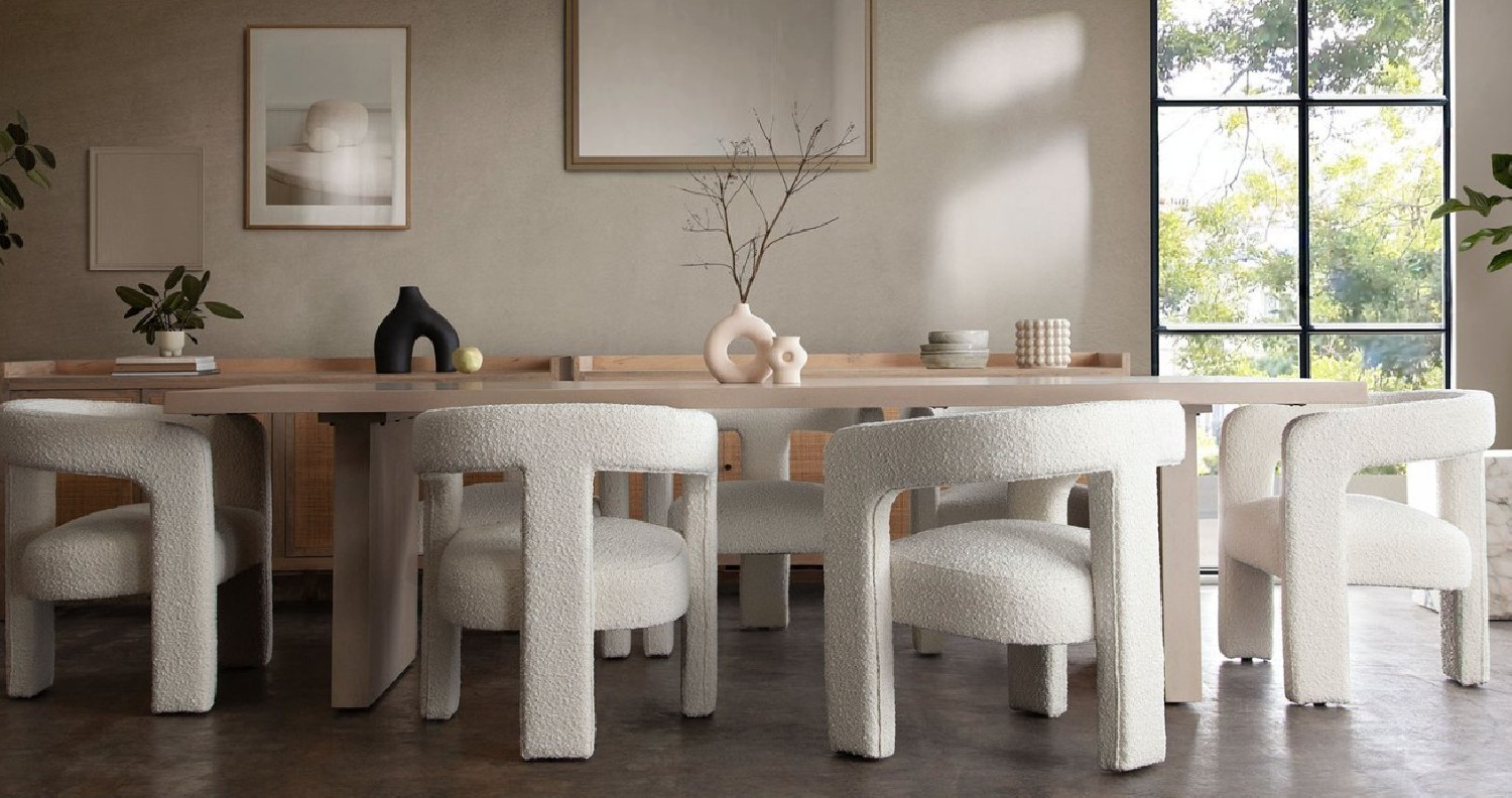 7PC Sonoma Natural Solid Mango Wood Dining Table 110" - Ivory Scout Boucle  Chairs By Diamond Sofa