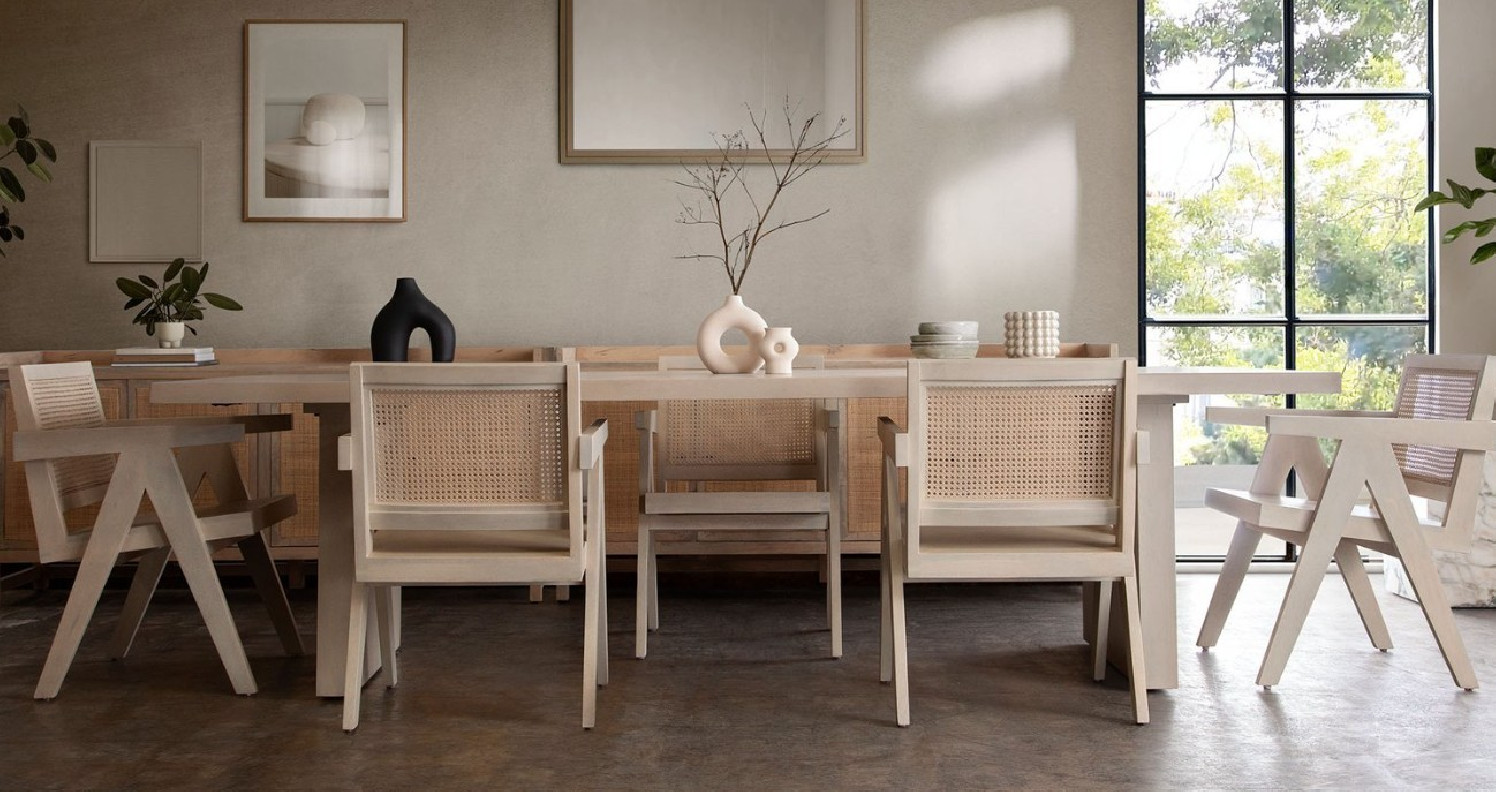 7PC Sonoma Natural Solid Mango Wood Dining Table 110" - Natural Cane Carter Chairs By Diamond Sofa