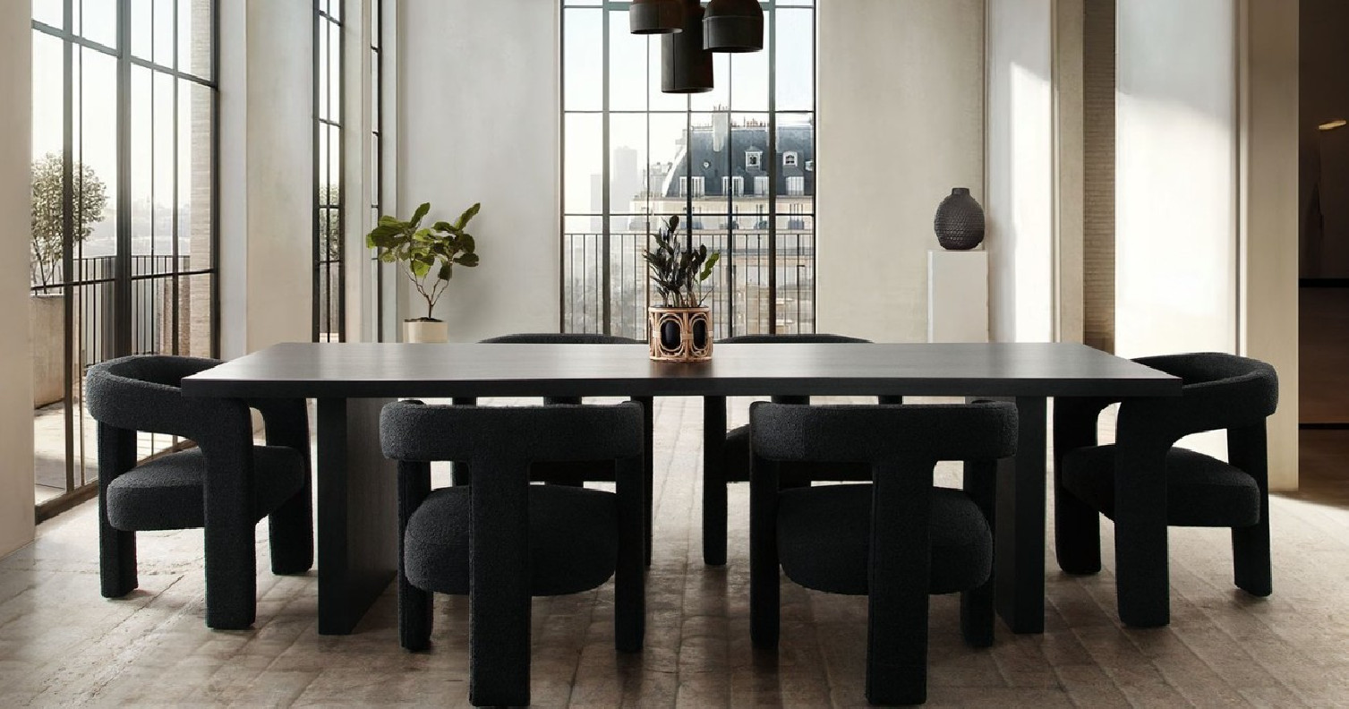 7PC Sonoma Black Solid Mango Wood Dining Table 110" - Black Scout Chairs By Diamond Sofa
