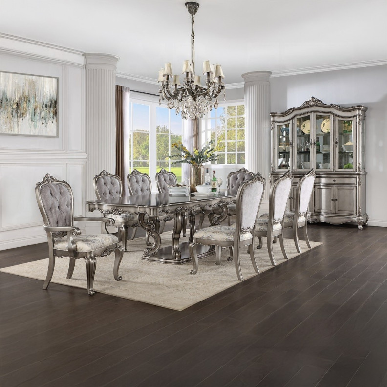 DN02281 7PC Dining Set Platinum Finish Ariadne Collection By Acme Furniture