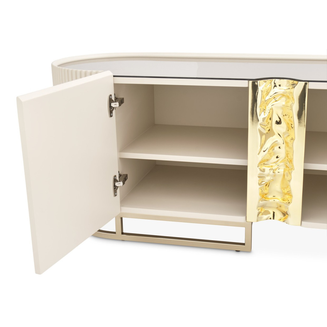 LFR-LSBN081-140 Media Cabinet Silken Matte Cream Lisbon Collection By Michael Amini