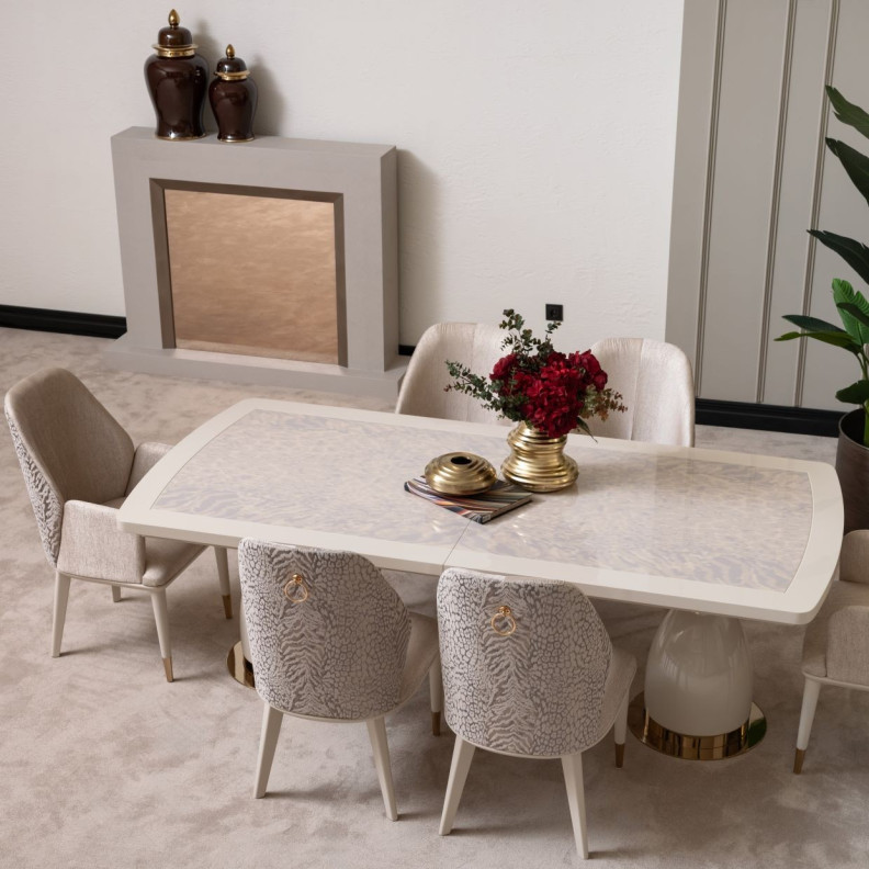 7PC Dining Set Lisbon Collection Silken Matte Cream Finish By Michael Amini LFR-LSBN002-140