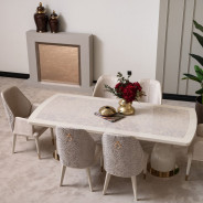 7PC Dining Set Lisbon Collection Silken Matte Cream Finish By Michael Amini LFR-LSBN002-140