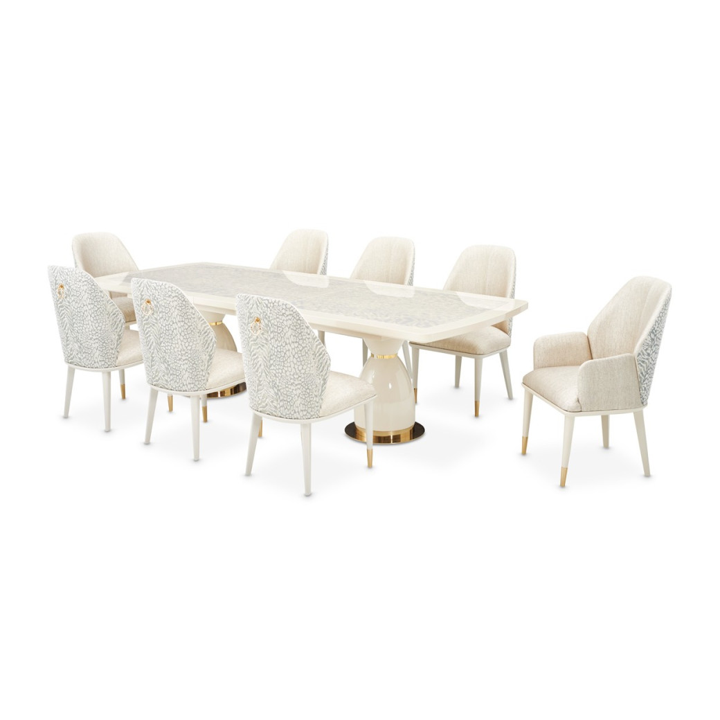 7PC Dining Set Lisbon Collection Silken Matte Cream Finish By Michael Amini LFR-LSBN002-140