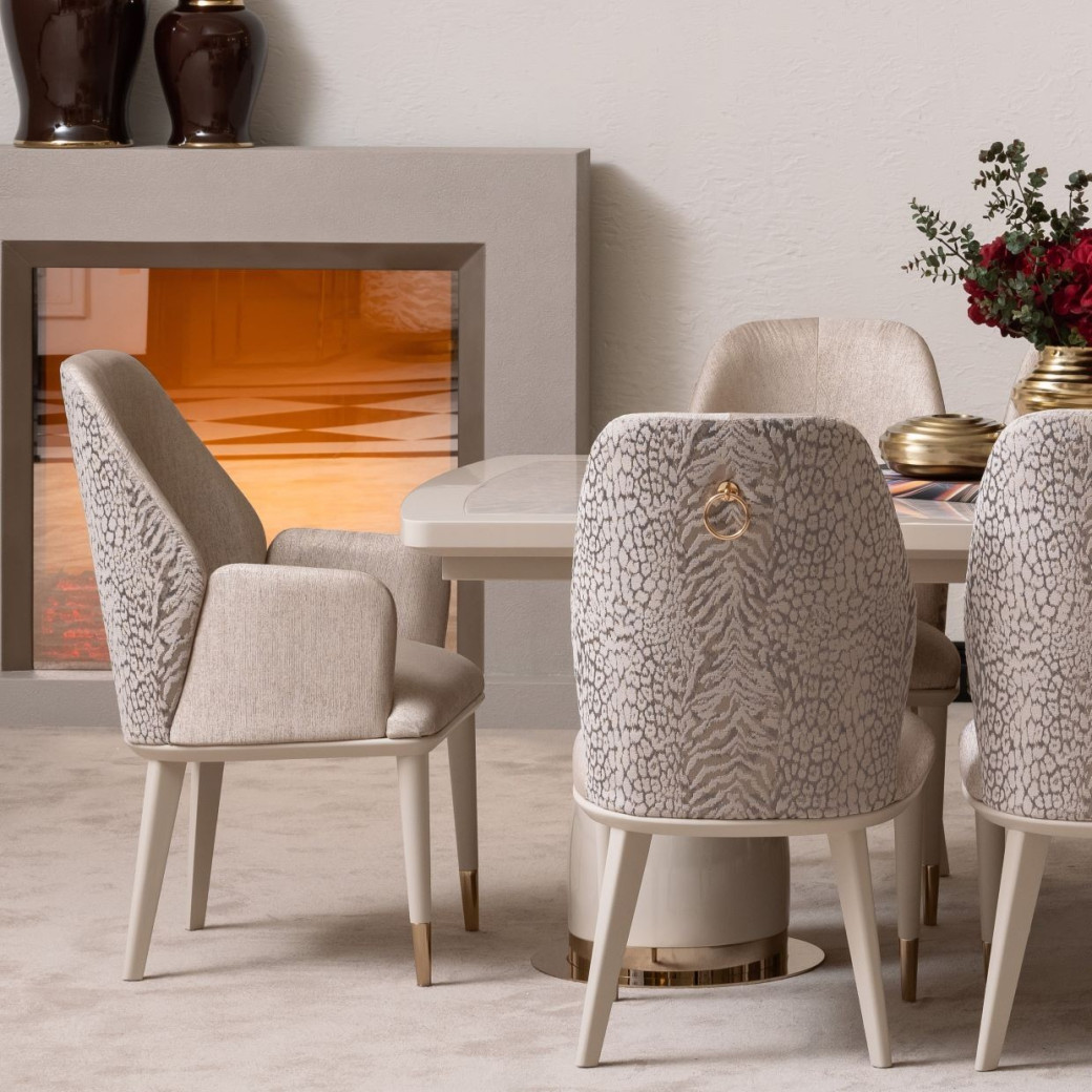 7PC Dining Set Lisbon Collection Silken Matte Cream Finish By Michael Amini LFR-LSBN002-140