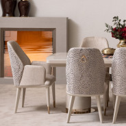 7PC Dining Set Lisbon Collection Silken Matte Cream Finish By Michael Amini LFR-LSBN002-140