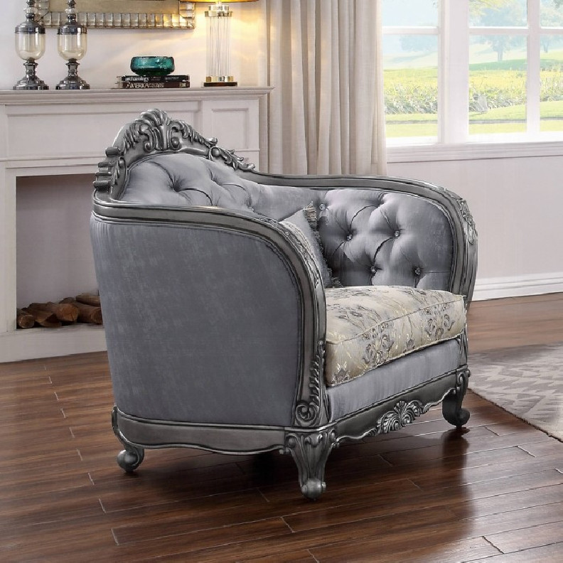 55347  Platinum Finish Accent Chair Ariadne Collection By Acme Furniture