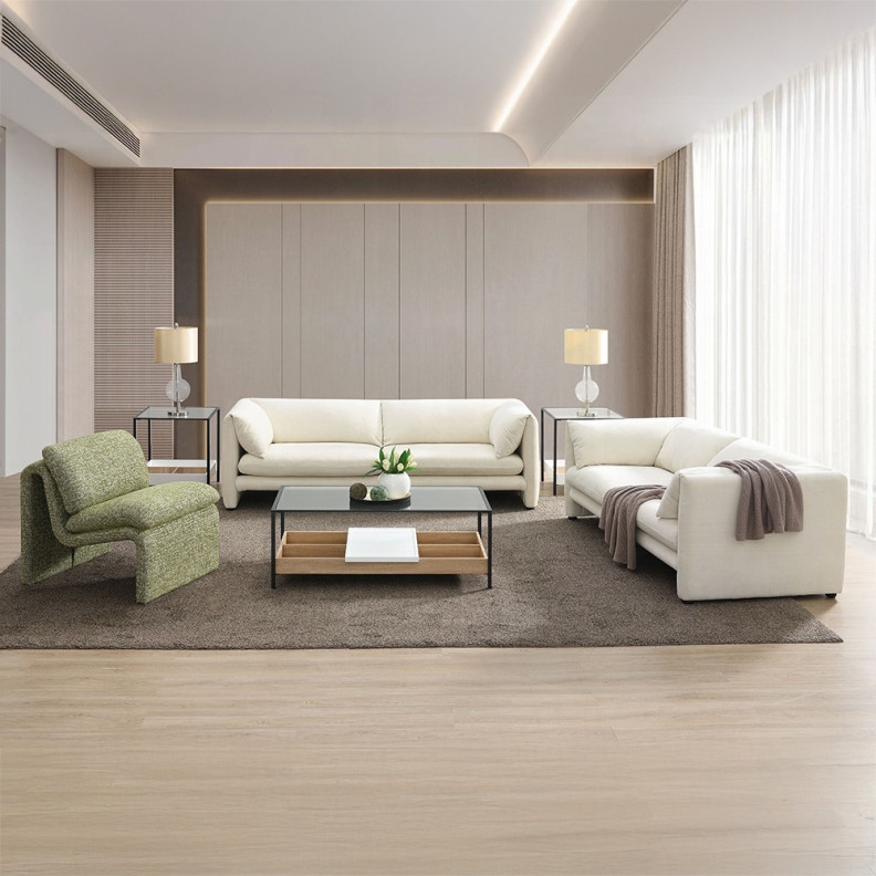 LV04550 2PC Sofa & Loveseat Boucle & Beige Linen Modern Style by Acme Furniture