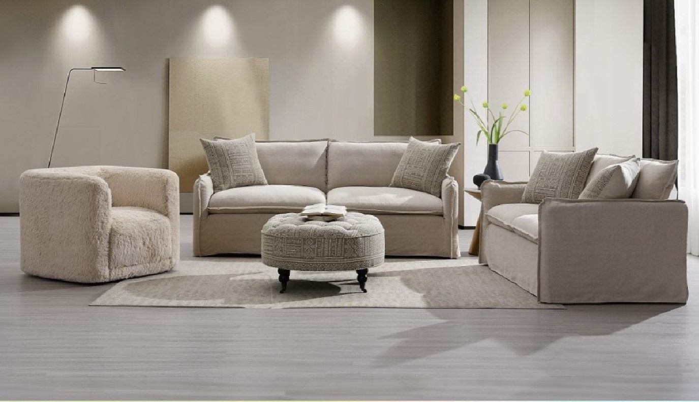 LV03080 2PC Sofa & Loveseat Beige Linen Upendo Collection By Acme Furniture