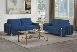 LV01774 2PC Sofa & Loveseat Blue Velvet Contemporary Style Wenona Collection By Acme Furniture