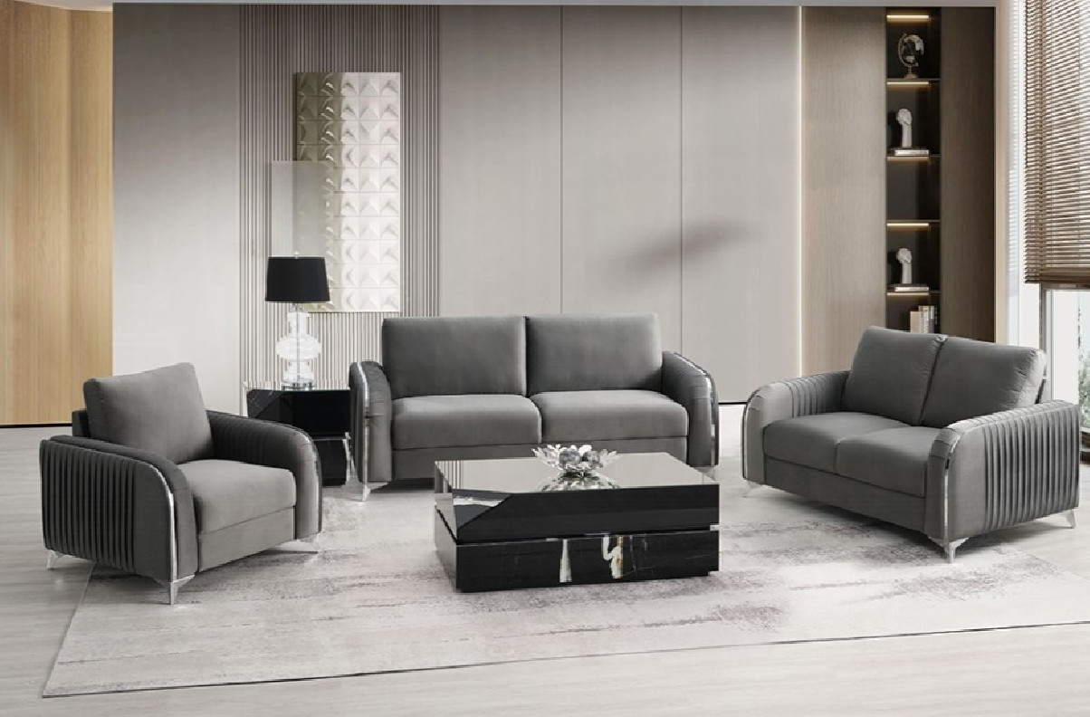 LV01710 2PC Sofa & Loveseat Gray Velvet Contemporary Style Wenona Collection By Acme Furniture
