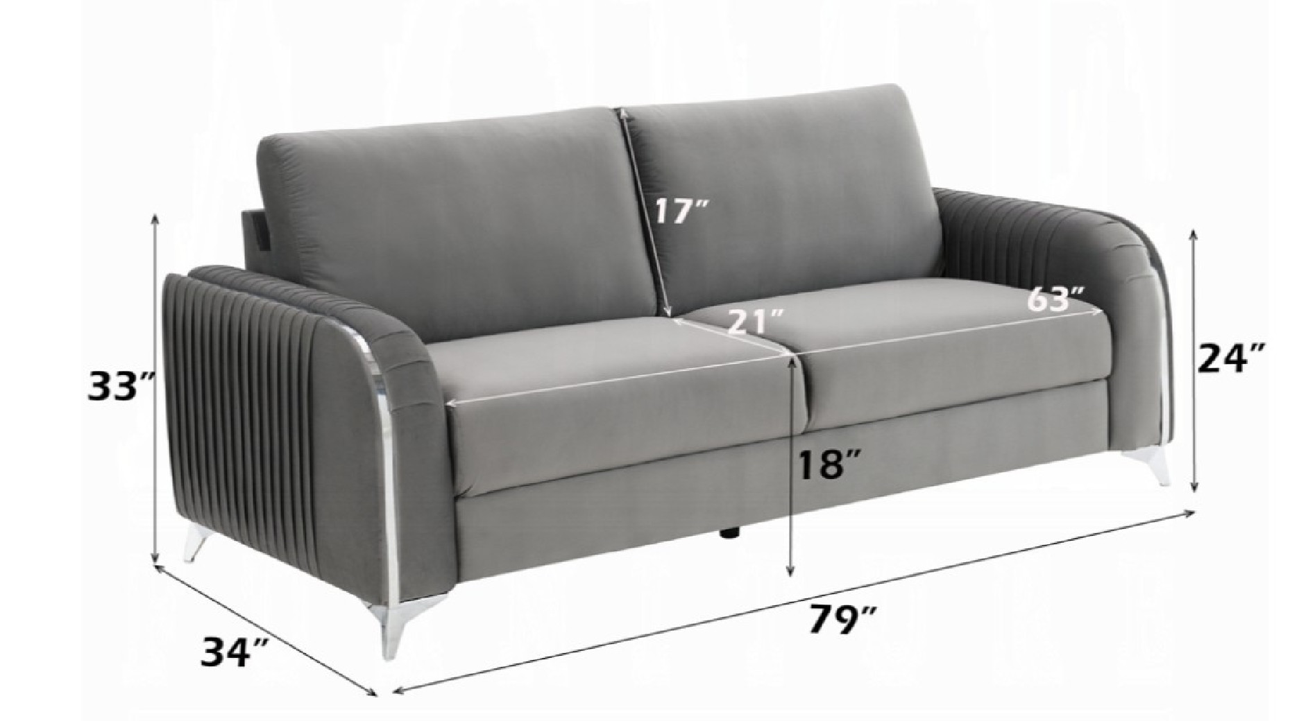 LV01710 2PC Sofa & Loveseat Gray Velvet Contemporary Style Wenona Collection By Acme Furniture