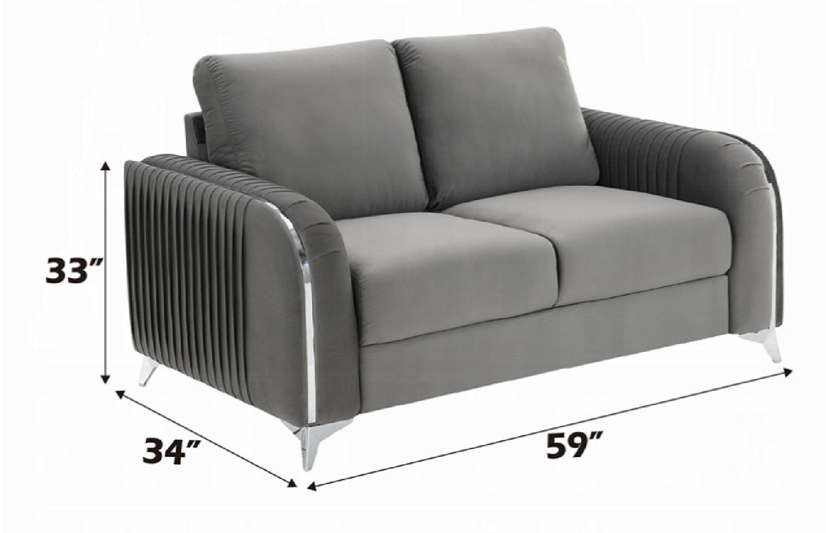 LV01710 2PC Sofa & Loveseat Gray Velvet Contemporary Style Wenona Collection By Acme Furniture