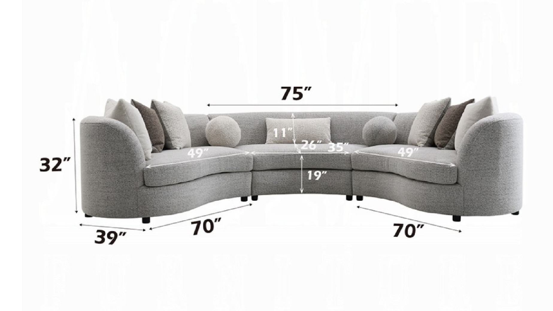 LV02541 Sectional Sofa w/9 Pillows Gray Boucle by Acme Furniture