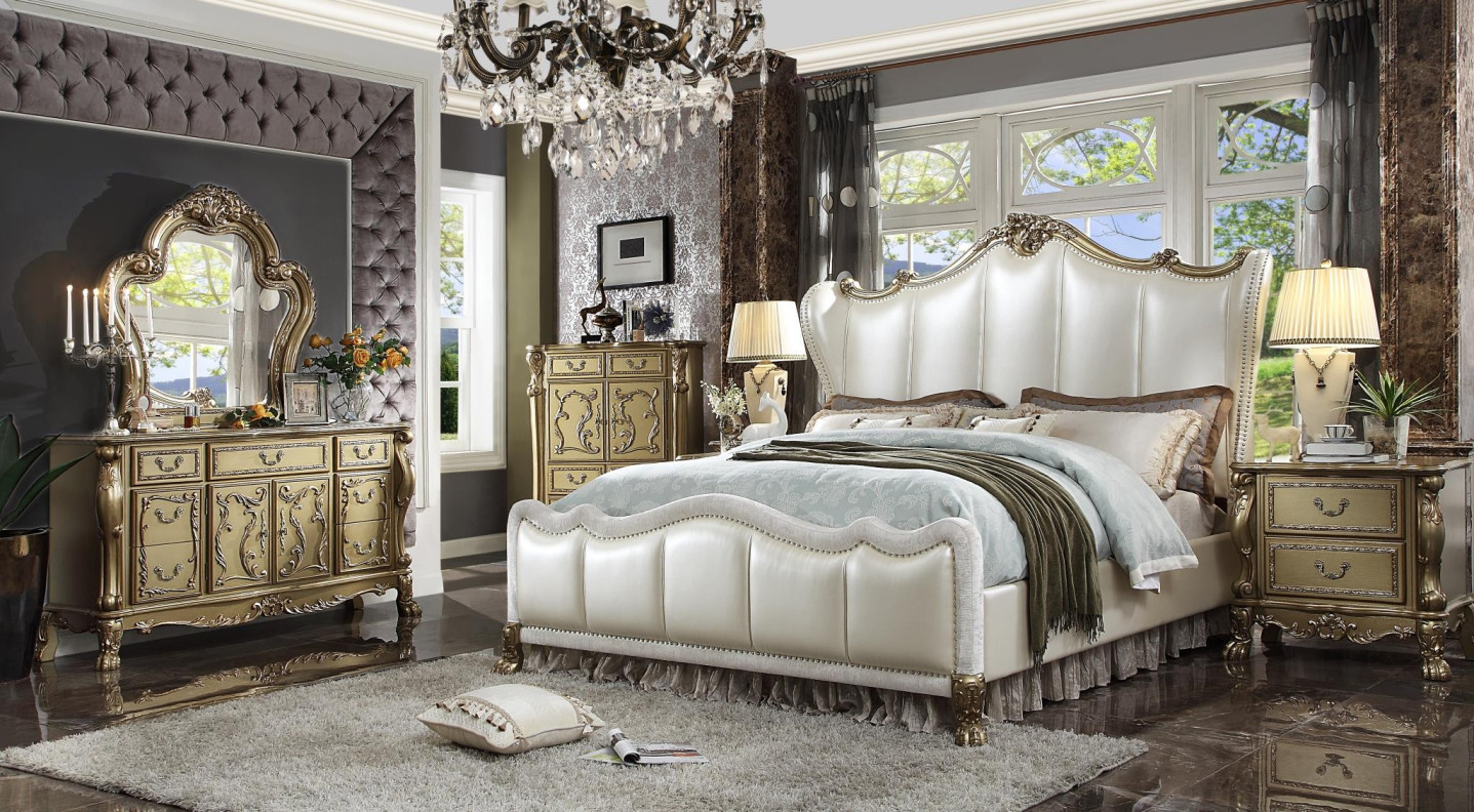 27820 PU/ Gold Patina Finish Bedroom Set Dresden II Collection by Acme Furniture