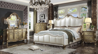 27820 PU/ Gold Patina Finish Bedroom Set Dresden II Collection by Acme Furniture