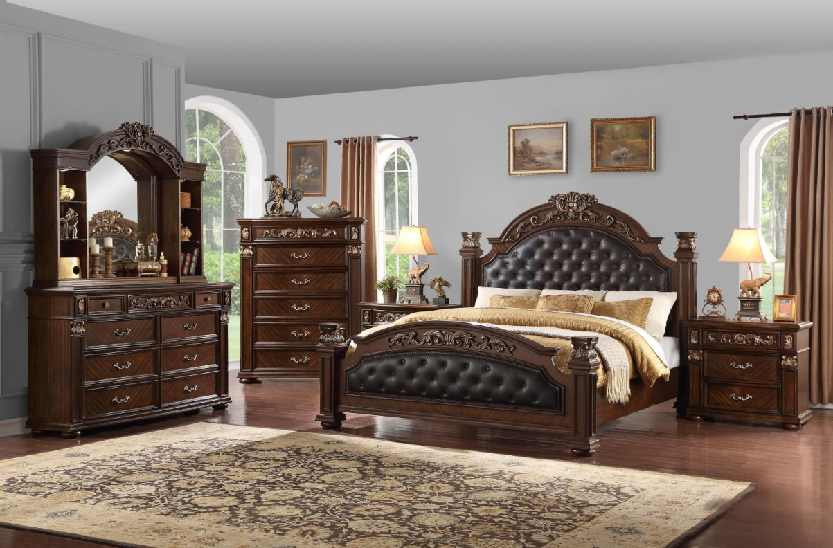 Aspen Queen Bed warm cherry finish by Cosmos Furniiture