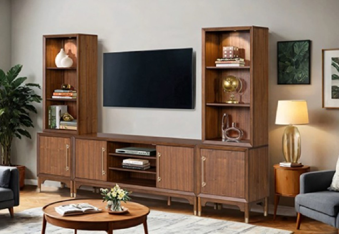 FM54000WN-TV-SET Entertainment Center Mid-Century Modern Style Walnut Finish Hepburne Collection By Furniture of America