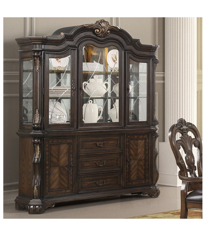 FM31003DB-HB-SET Hutch & Buffet Dark Brown Finish Leovanni Collection By Furniture of America