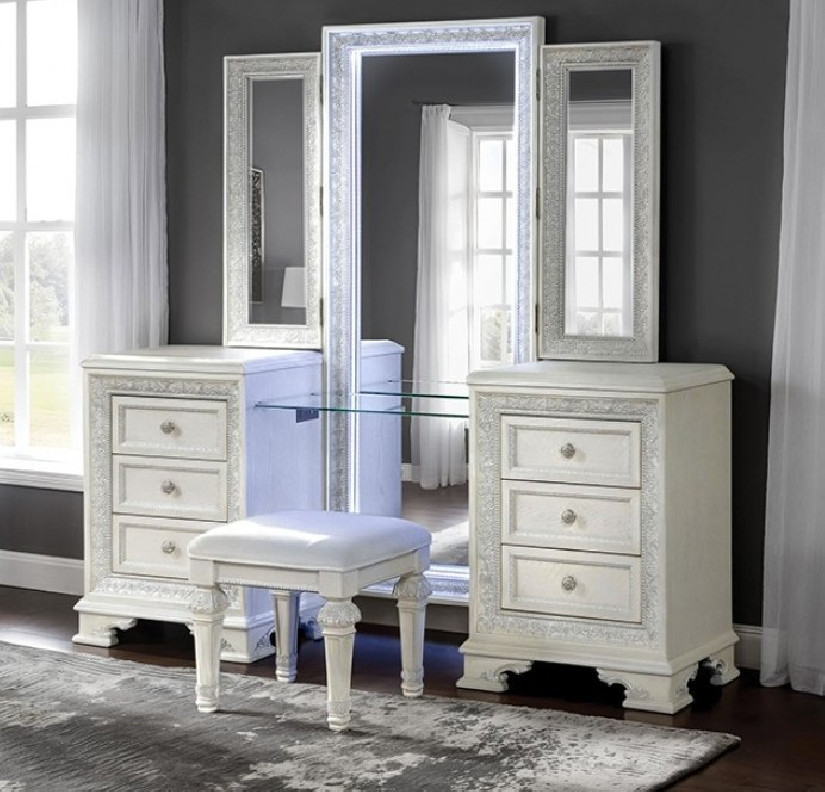 FM70000WH Vanity Set Creamy White Finish Stella Mia Collection by Furniture of America