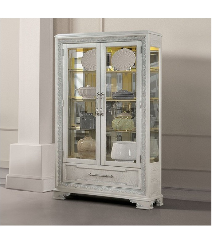 FM31000WH-CR Curio Cabinet Creamy White Finish Stella Collection By Furniture of America