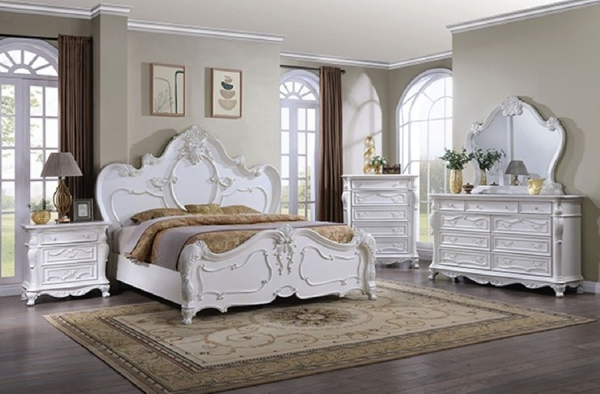 FM7636WH 5PC Queen Bedroom Set White Finish San Rosae Collection By Furniture of America
