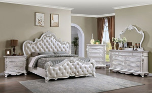 FM7635WH 5PC Queen Bedroom Set Traditional Style White Finish Ventresca Collection by Furniture of America