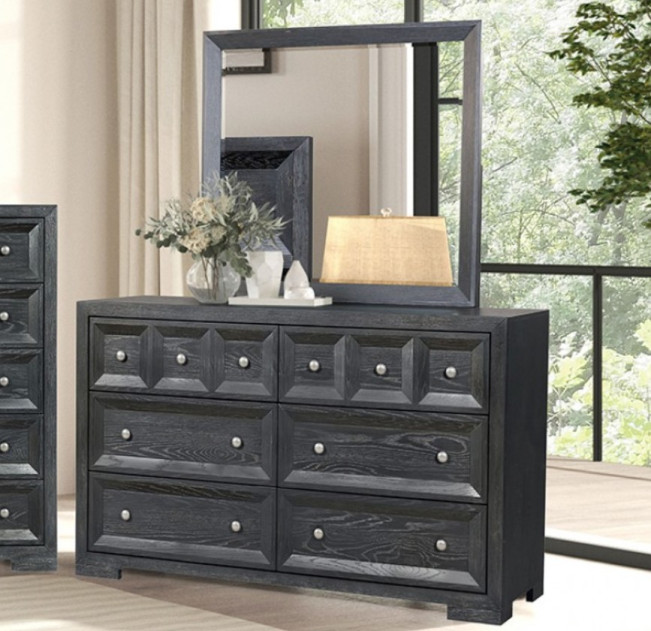FM79021BK 5PC Queen Bedroom Set Contemporary Style Weathered Black Finish Hatton Cross Collection by Furniture of America