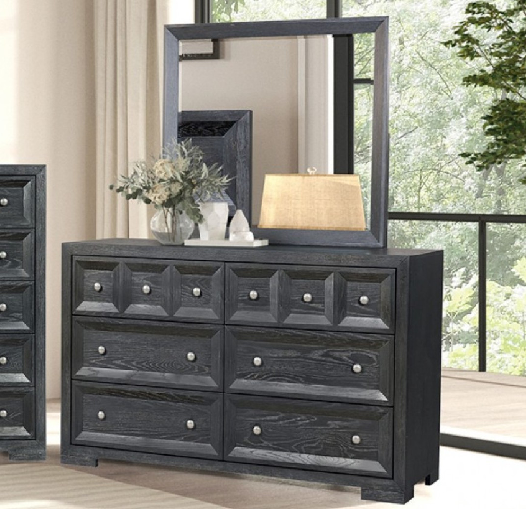 FM79021BK 5PC Queen Bedroom Set Contemporary Style Weathered Black Finish Hatton Cross Collection by Furniture of America