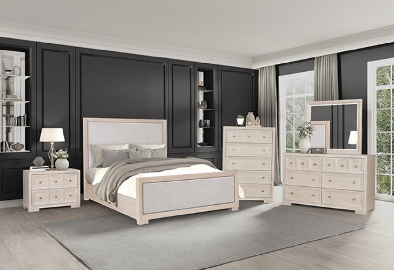 FM79021NT Queen Bedroom Set Modern Classic Style Tawny Finish Hatton Cross Collection by Furniture of America