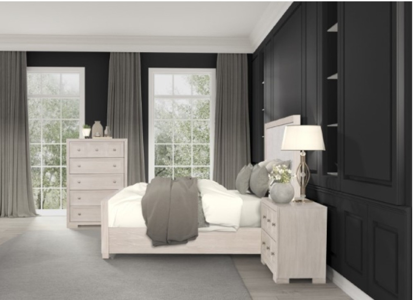 FM79021NT Queen Bedroom Set Modern Classic Style Tawny Finish Hatton Cross Collection by Furniture of America