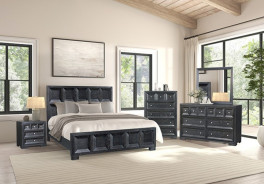 FM79011BK 5PC Queen Bedroom Set Modern Classic Style Weathered Black Finish Hatton Cross Collection by Furniture of America