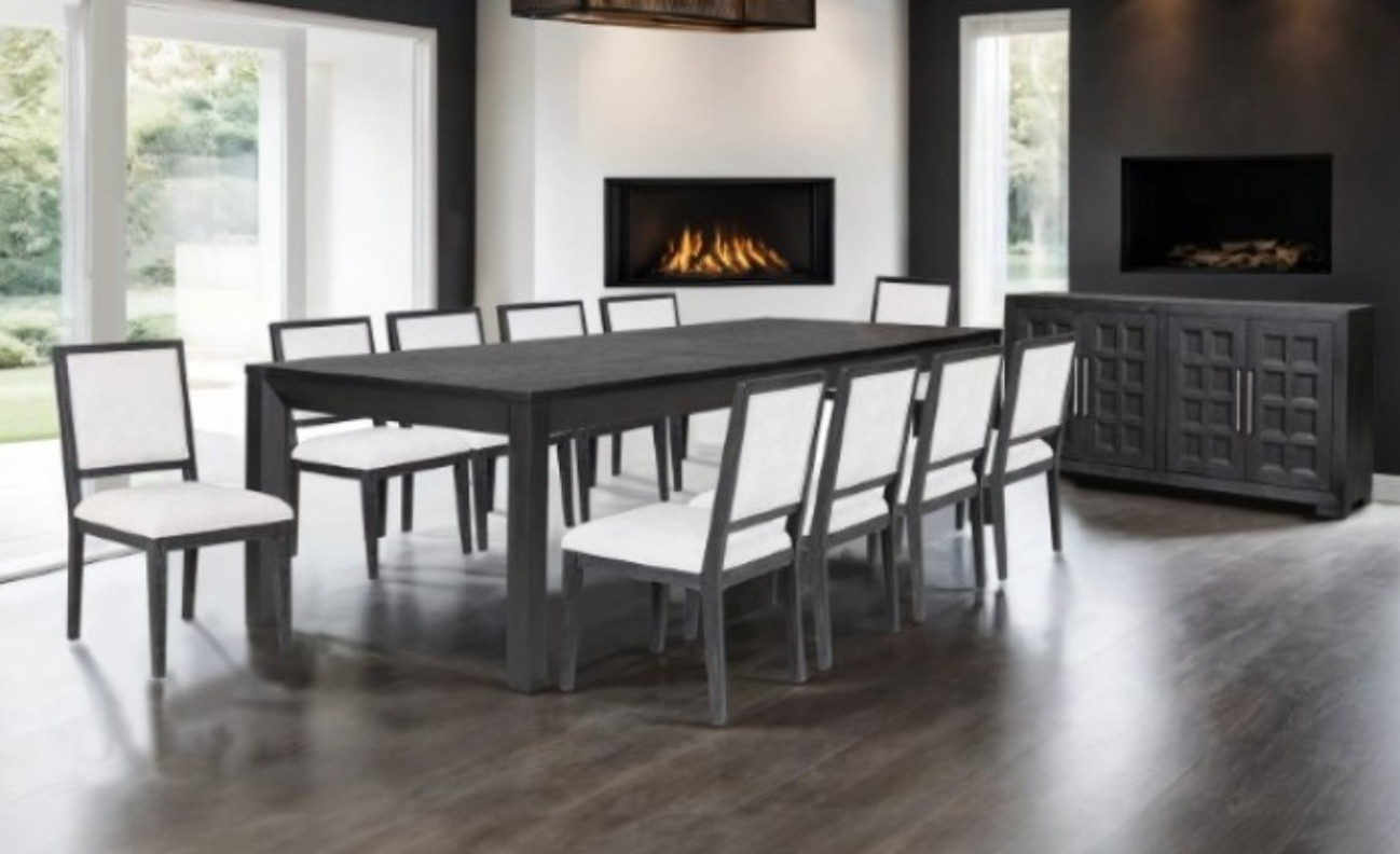 FM39011BK-T 7PC Dining set Weathered Black Finish Hatton Cross Collection By Furniture of America