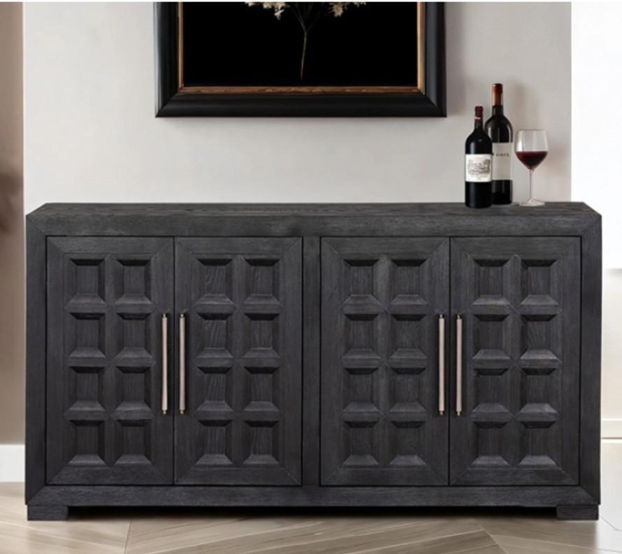 FM39011BK-SV Sideboard Black Finish Hatton Cross Collection by Furniture of America