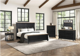 FM79009BK 5PC Queen Bedroom Set Farmhouse Black/Rustic Oak Neue Mills Collection by Furniture of America