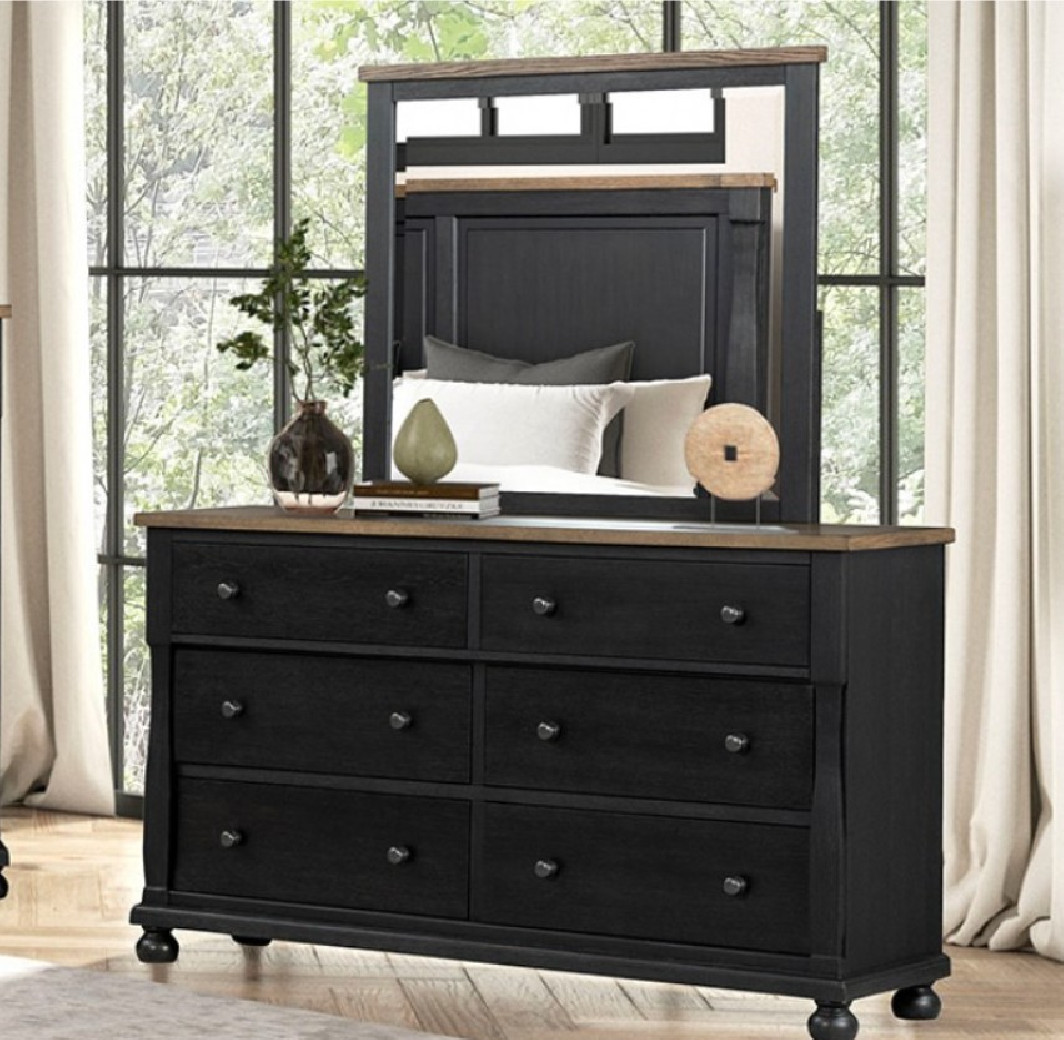 FM79009BK 5PC Queen Bedroom Set Farmhouse Black/Rustic Oak Neue Mills Collection by Furniture of America