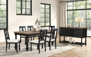 FM39009BK-T  7PC Dining Set Modern Farmhouse Style Black Finish Neue Mills Collection by Furniture of America
