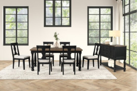 FM39009BK-T  7PC Dining Set Modern Farmhouse Style Black Finish Neue Mills Collection by Furniture of America