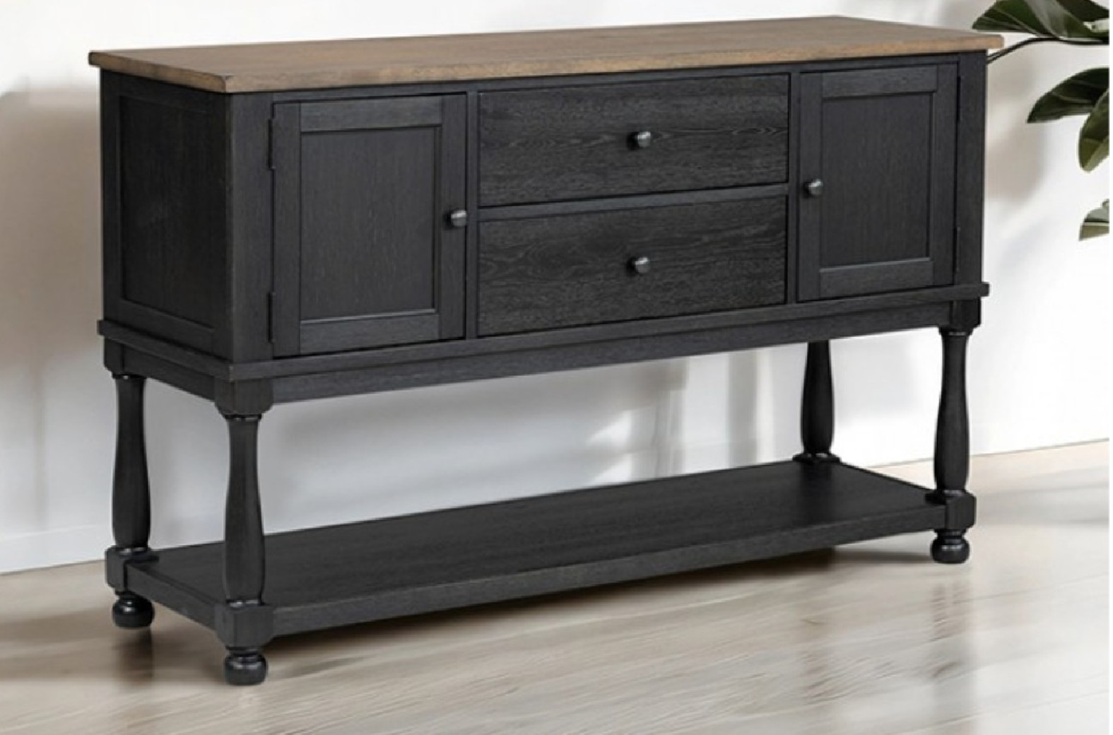 FM39009BK-T  7PC Dining Set Modern Farmhouse Style Black Finish Neue Mills Collection by Furniture of America