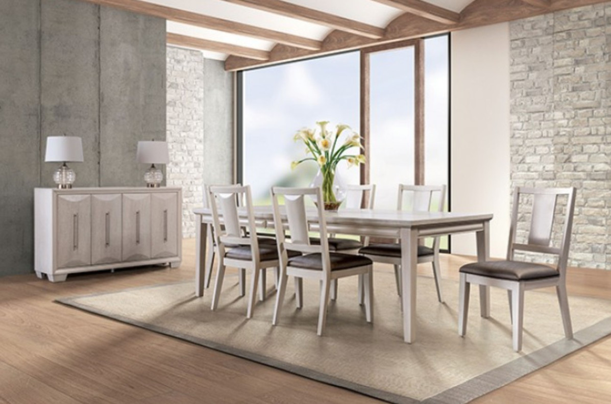 FM3399WH-T 7PC Dining set Transitional Style white oak Finish Hinwitz Collection By Furniture of America