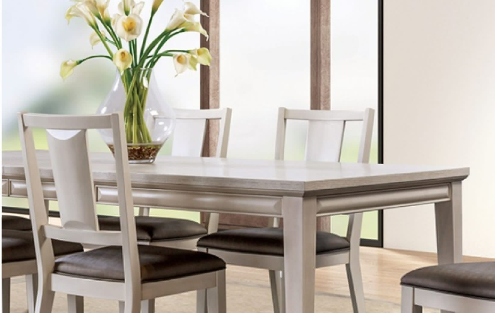 FM3399WH-T 7PC Dining set Transitional Style white oak Finish Hinwitz Collection By Furniture of America