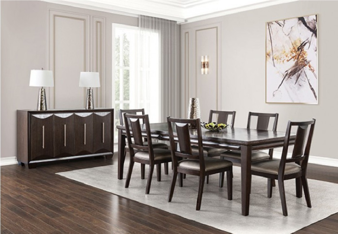 FM3399ES-T 7PC Dining set Transitional Style white Espresso Finish Hinwitz Collection Transitional Style By Furniture of America